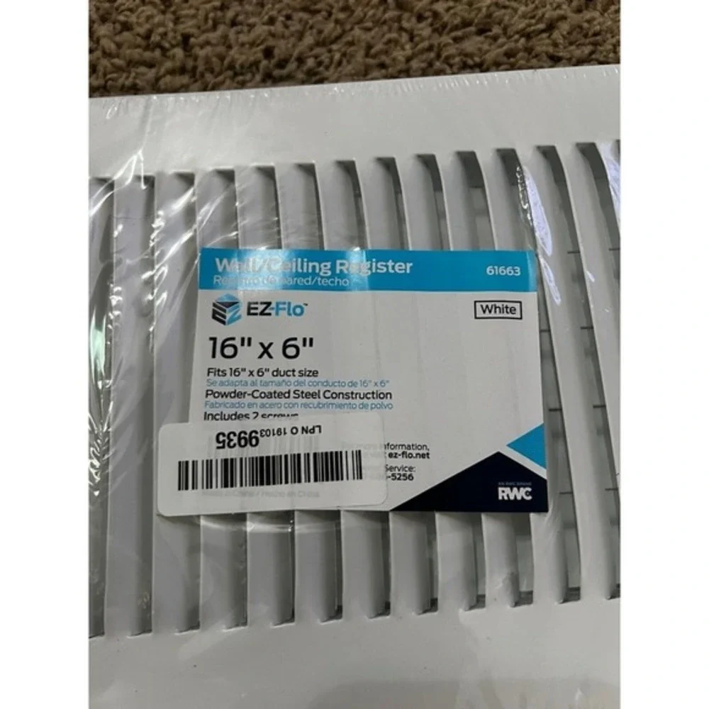 New EZ-FLO 16 x 6 Inch (Duct Opening) White Air Vent Cover for‎ Wall or Ceiling,